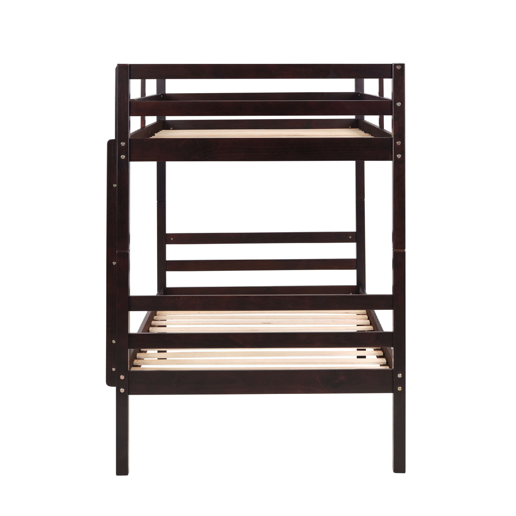 Twin Over Twin Bunk Bed With Ladder,Wooden Bunk Bed With High Guardrail And Ladder For Kids, Teens, Dorm Rooms, And Guest Rooms,No Box Spring Needed,Espresso_voghion.com